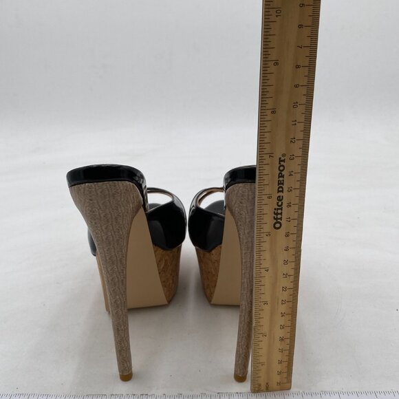 FSJ Black Platform Sandal Peep Open Toe High Heel Mule Backless Summer Sandals - Picture 4 of 7